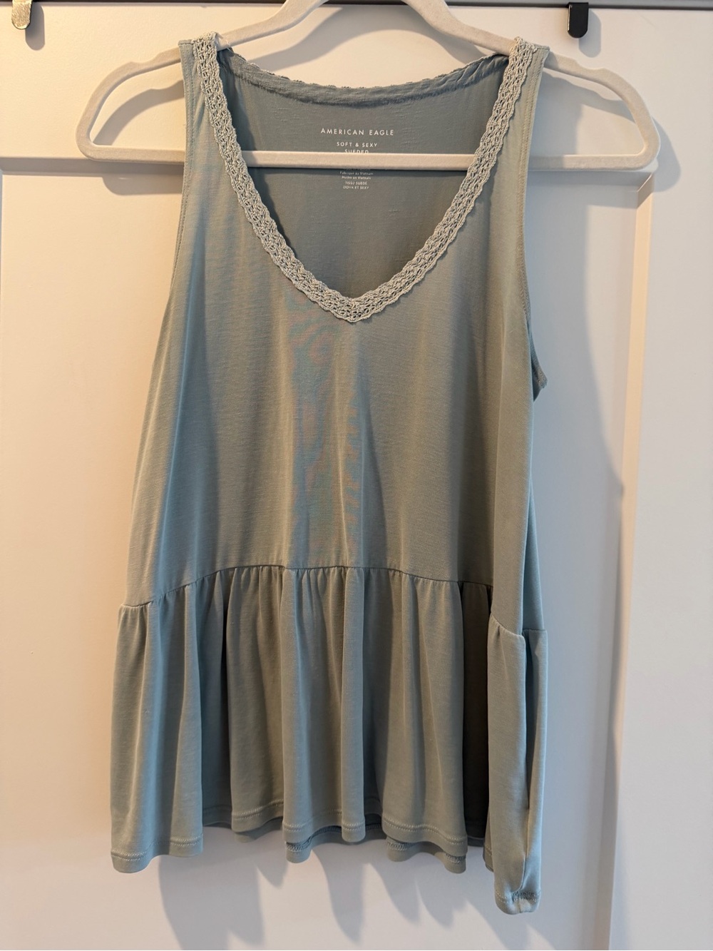 American Eagle Outfitters Sage Green Lace-Trim Peplum Tank